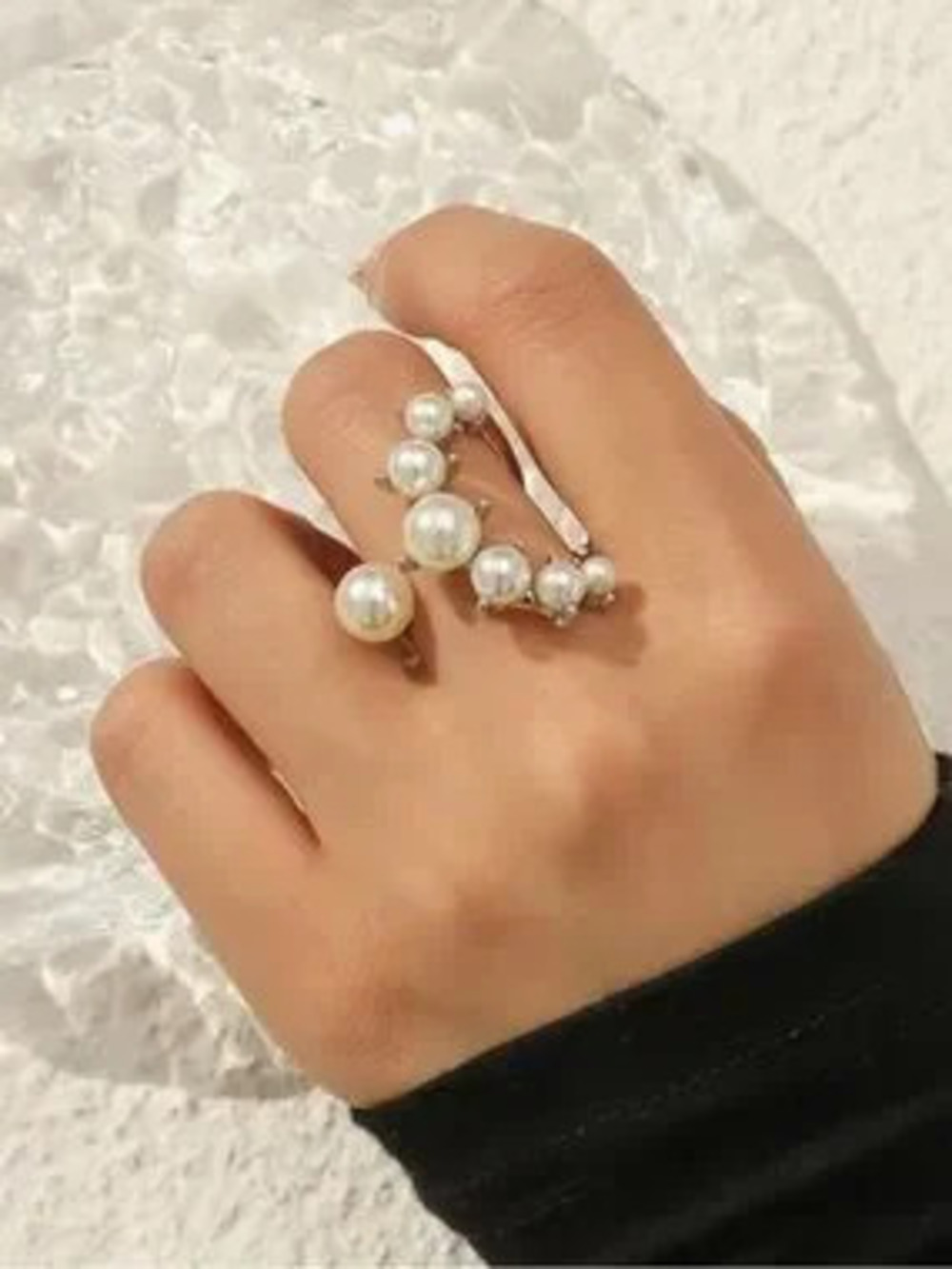 Celeste Pearl Cascade Ring | Sculptural Silver Statement Ring